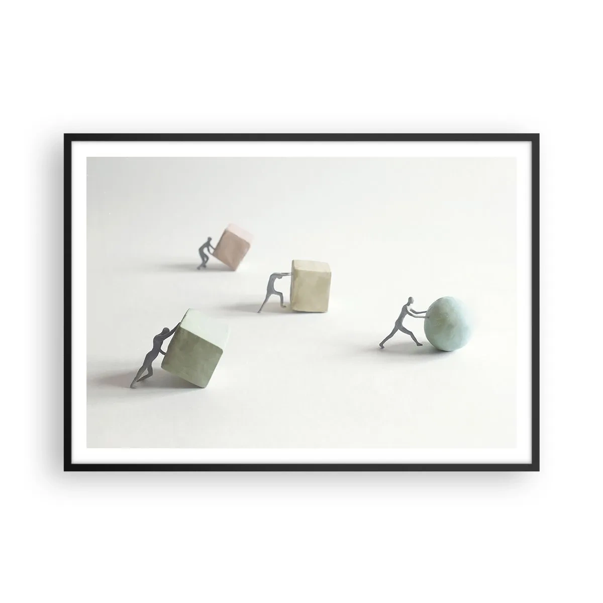 Poster in cornice nera - Miniature che spingono forme su uno sfondo chiaro - 100x70cm - È la vita - Decorazione murale moderna per soggiorno e camera da letto ARTTOR