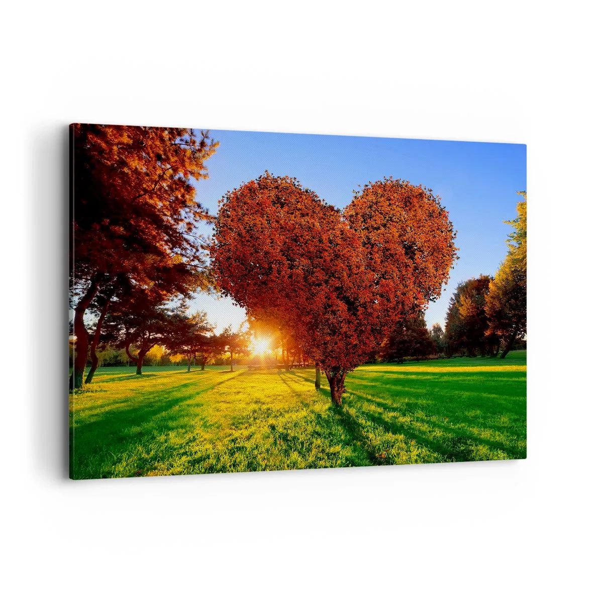 Quadro su tela - Stampe su Tela - Un albero a forma di cuore in uno scenario autunnale - 100x70cm - Come non amare l'autunno - Decorazione murale moderna per soggiorno e camera da letto ARTTOR