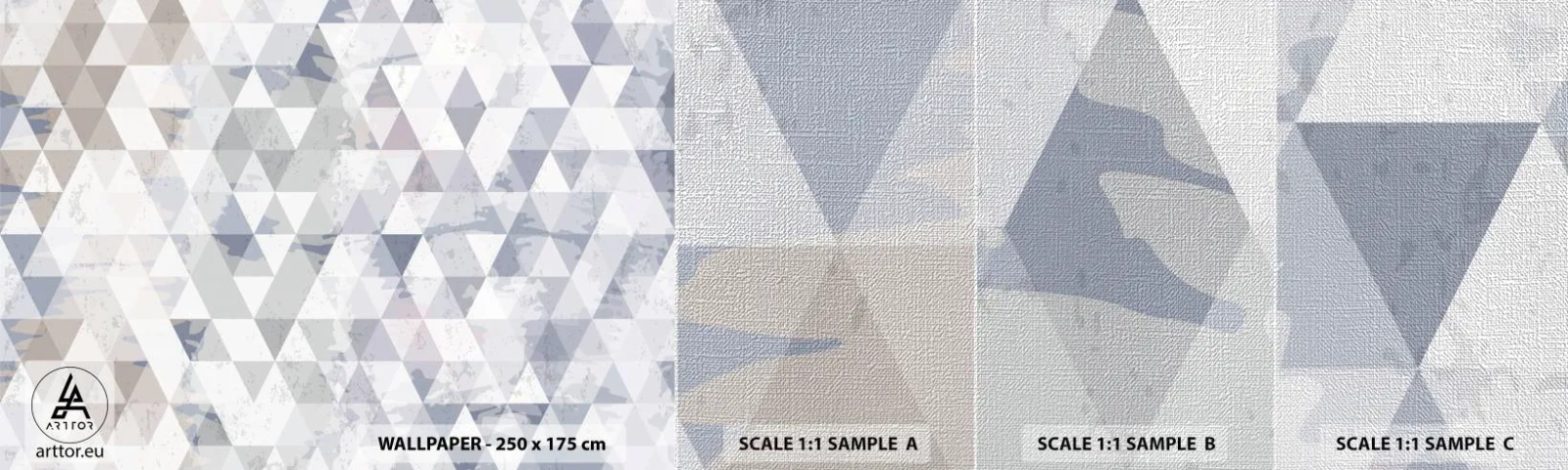 Campione di Fotomurale Premium Canvas - Al ritmo di tre - Astrazione, Pezzo, triangoli - 100x30 cm