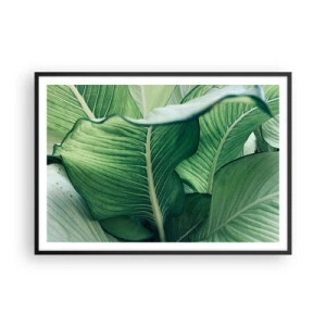 Poster in cornice nera - Foglie verdi con dettagli e struttura espressivi - 100x70cm - Una vita intensamente verde - Decorazione murale moderna per soggiorno e camera da letto ARTTOR
