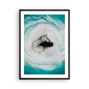 Poster in cornice nera - Un motivo astratto nelle tonalità del turchese e del bianco con un tocco d'oro - 50x70cm - Penetrare all'interno - Decorazione murale moderna per soggiorno e camera da letto ARTTOR