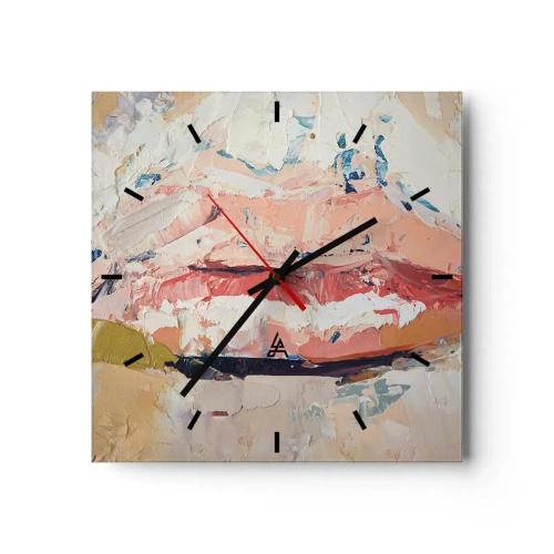 Orologio da parete - Orologio in Vetro - Una composizione astratta che raffigura le labbra di una donna in colori pastello. - 30x30cm - Risveglia i sensi - Decorazione murale moderna per soggiorno e camera da letto ARTTOR