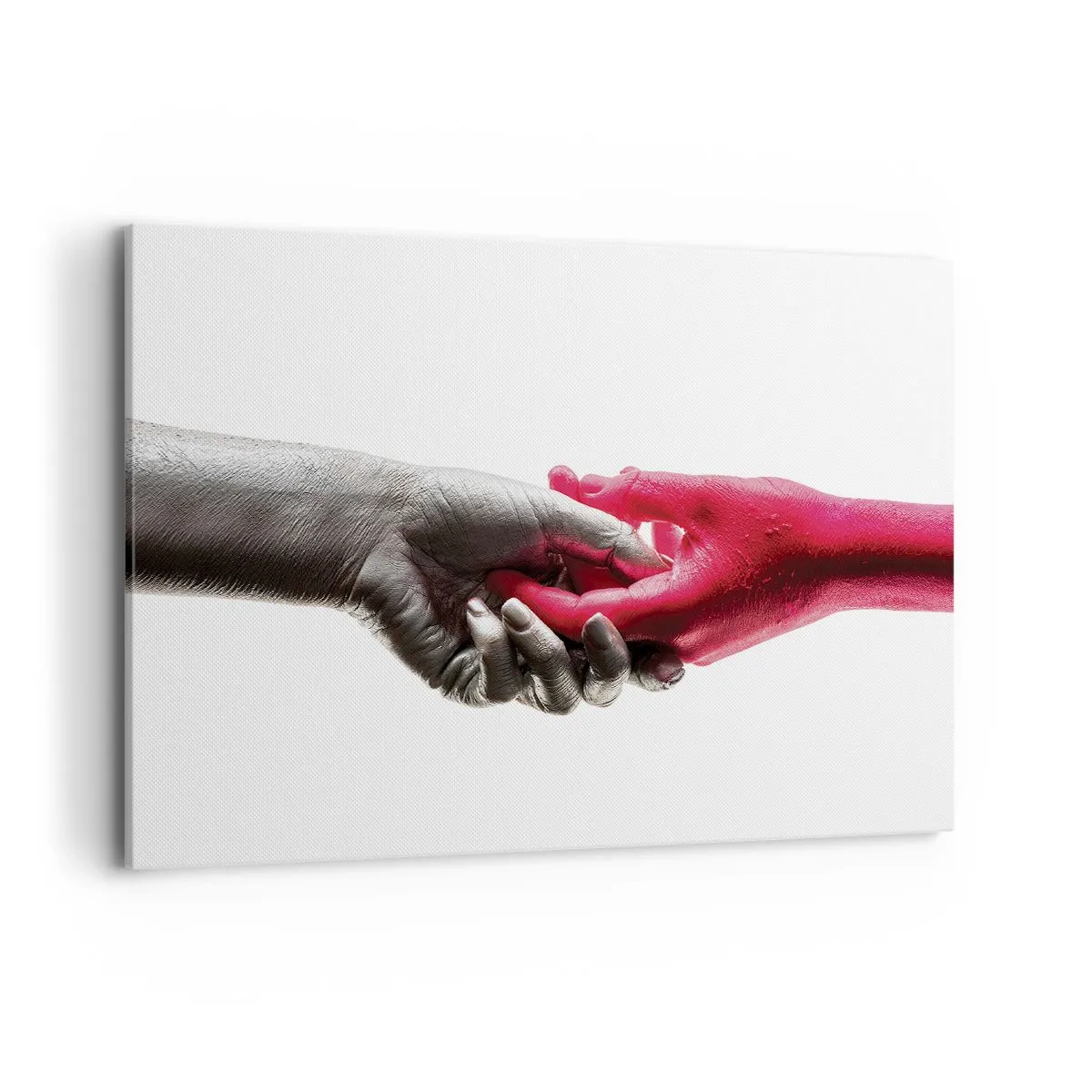 Quadro su tela - Stampe su Tela - Mani simboliche in argento e rosso - 100x70cm - Insieme, sebbene diversi - Decorazione murale moderna per soggiorno e camera da letto ARTTOR