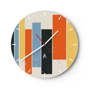 Orologio da parete - Orologio in Vetro - Righe verticali retrò in colori caldi - 30x30cm - Notazione musicale - Decorazione murale moderna per soggiorno, cucina e camera da letto ARTTOR
