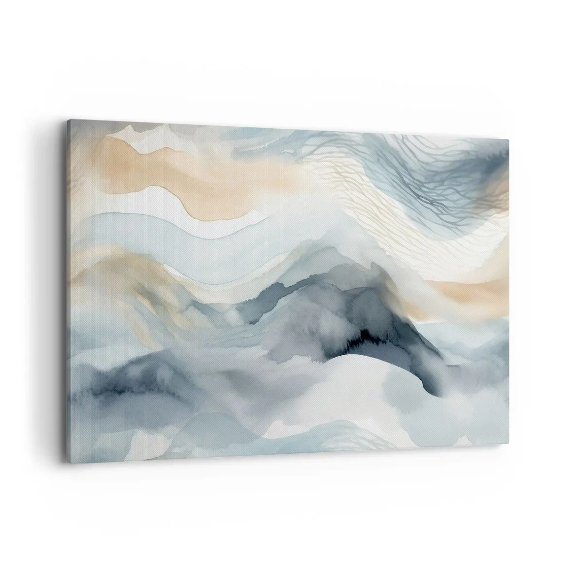 Quadro su tela - Stampe su Tela - Una delicata astrazione con un motivo di montagna in tonalità pastello. - 120x80cm - Astrazione nevosa e nebbiosa - Decorazione murale moderna per soggiorno e camera da letto ARTTOR