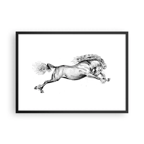 Poster in cornice nera - Schizzo di un cavallo al galoppo dinamico su sfondo bianco - 70x50cm - Fermo al galoppo - Decorazione murale moderna per soggiorno e camera da letto ARTTOR