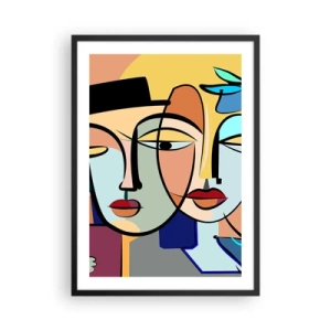 Poster in cornice nera - Composizione astratta colorata di volti in stile cubista - 50x70cm - Appuntamento in stile Picasso - Decorazione murale moderna per soggiorno e camera da letto ARTTOR