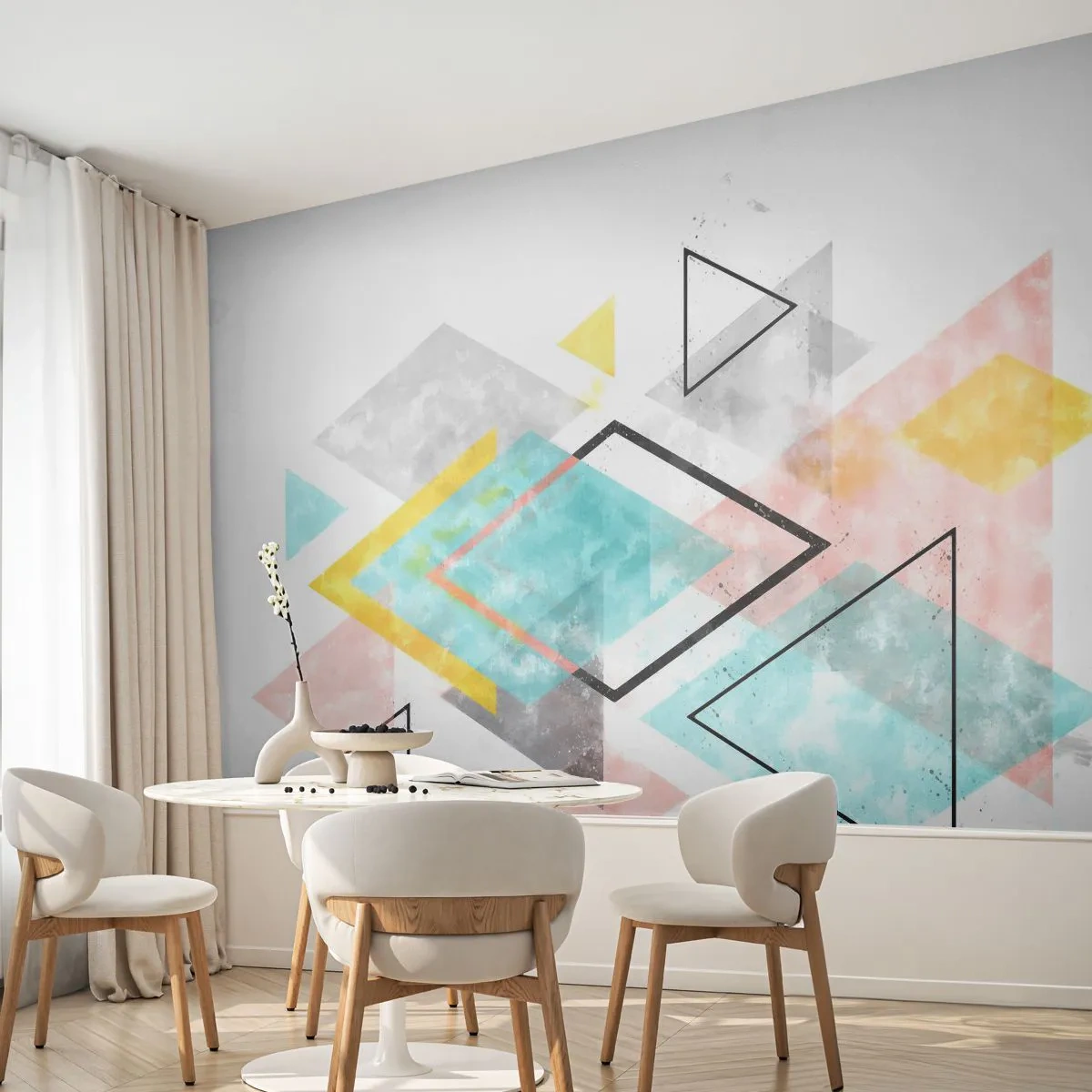 Fotomurali Autoadesivo Deluxe Sticker - Gioco geometrico - Luminoso, triangoli, Minimalismo - 100x70 cm
