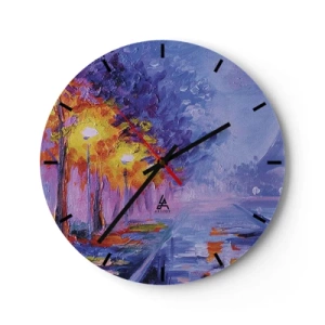 Orologio da parete - Orologio in Vetro - Paesaggio impressionista con lampade e alberi colorati - 30x30cm - Passeggiata da sogno - Decorazione murale moderna per soggiorno, cucina e camera da letto ARTTOR