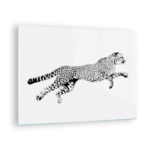 Quadro su vetro - Illustrazione di un ghepardo che salta - 70x50cm - Il più veloce sulla Terra - Decorazione murale moderna per soggiorno e camera da letto ARTTOR