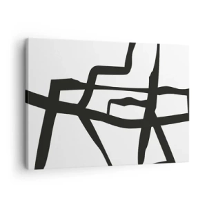 Quadro su tela - Stampe su Tela - Motivo minimalista in bianco e nero con linee geometriche - 70x50cm - Struttura bianca e nera - Decorazione murale moderna per soggiorno e camera da letto ARTTOR