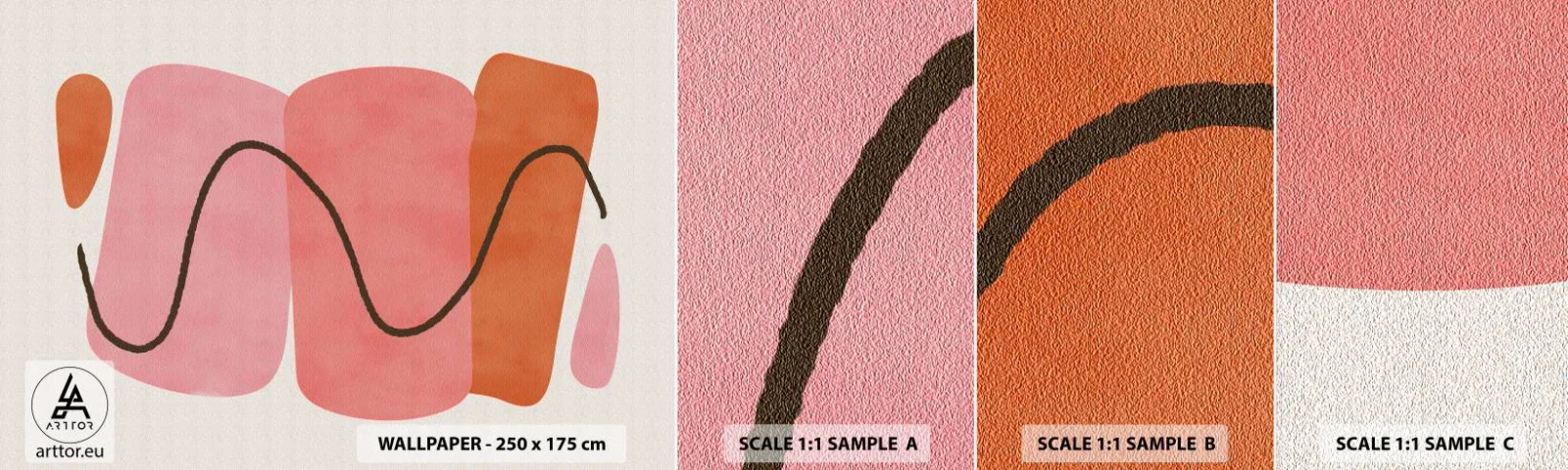 Campione di Fotomurale Adesivo Deluxe Sticker - Il delicato movimento delle forme - Astrazione, Minimalismo, Pastello - 100x30 cm