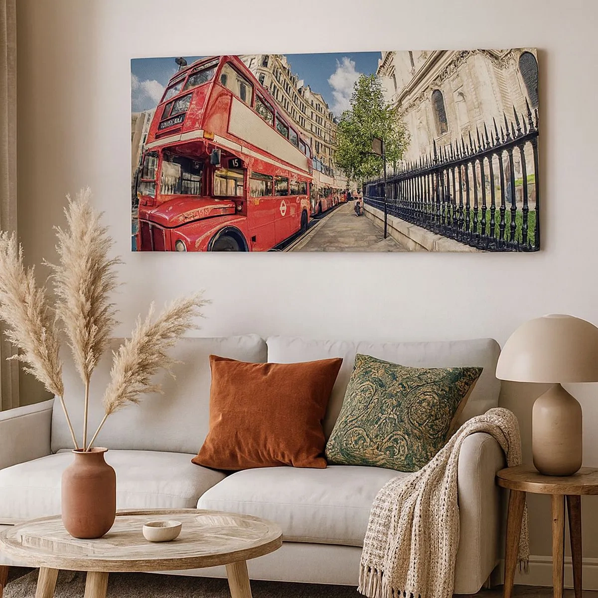 Quadro su tela - Stampe su Tela - Via di Londra in grigio e rosso - 100x40 cm