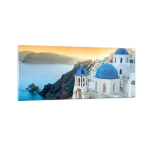 Quadro su vetro - Santorini: aggrappate alle rocce - 100x40 cm