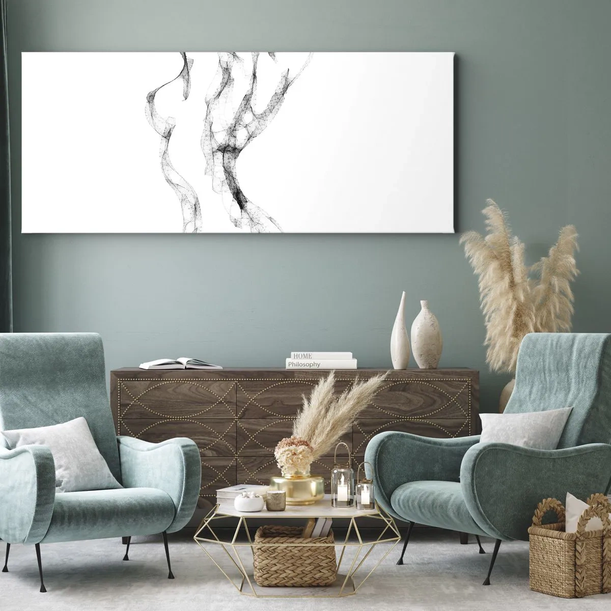 Quadro su tela - Stampe su Tela - Linee delicate e astratte che ricordano scie di fumo su uno sfondo chiaro - 140x50cm - Bella e forte - Decorazione murale moderna per soggiorno e camera da letto ARTTOR