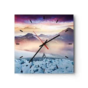 Orologio da parete - Orologio in Vetro - Montagne innevate all'alba con un cielo colorato - 30x30cm - Forza e purezza della natura - Decorazione murale moderna per soggiorno e camera da letto ARTTOR