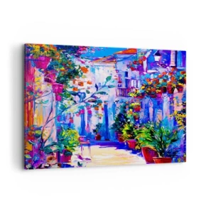 Quadro su tela - Stampe su Tela - Una strada colorata piena di fiori - 100x70cm - Impressionismo: stradina italiana - Decorazione murale moderna per soggiorno e camera da letto ARTTOR