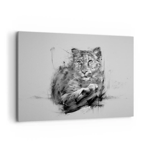 Quadro su tela - Stampe su Tela - Ritratto in bianco e nero di un leone in stile artistico con tratti dinamici. - 100x70cm - Si, ascolto attentamente - Decorazione murale moderna per soggiorno e camera da letto ARTTOR