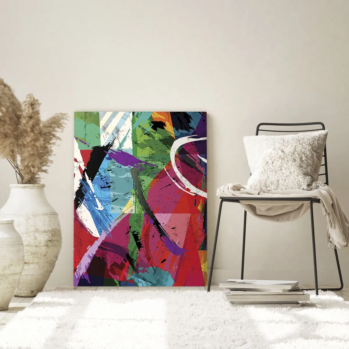 Quadro su vetro - Astrazione colorata con pennellate dinamiche - 80x120cm - Veloce, vivo e saltellante - Decorazione murale moderna per soggiorno e camera da letto ARTTOR