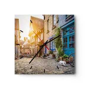 Orologio da parete - Orologio in Vetro - Una strada affascinante con pavimentazione in pietra esposta alla luce del sole - 30x30cm - Lo spirito bianco della cittadina - Decorazione murale moderna per soggiorno e camera da letto ARTTOR