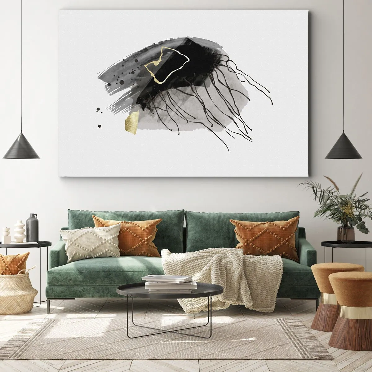 Quadro su tela - Stampe su Tela - Una composizione astratta con accenti di nero e oro. - 120x80cm - In nero e in oro - Decorazione murale moderna per soggiorno e camera da letto ARTTOR