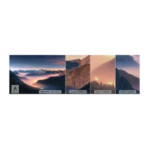 Campione di Fotomurale Premium Sand - La luce nelle valli - Paesaggio, Montagne, foresta - 100x30 cm