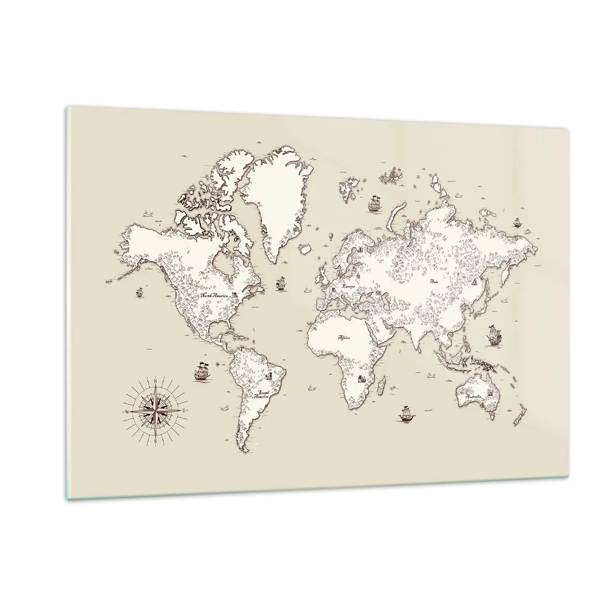 Quadro su vetro - Una mappa del mondo stilizzata in una versione classica - 120x80cm - Il viaggio attorno al mondo - Decorazione murale moderna per soggiorno e camera da letto ARTTOR