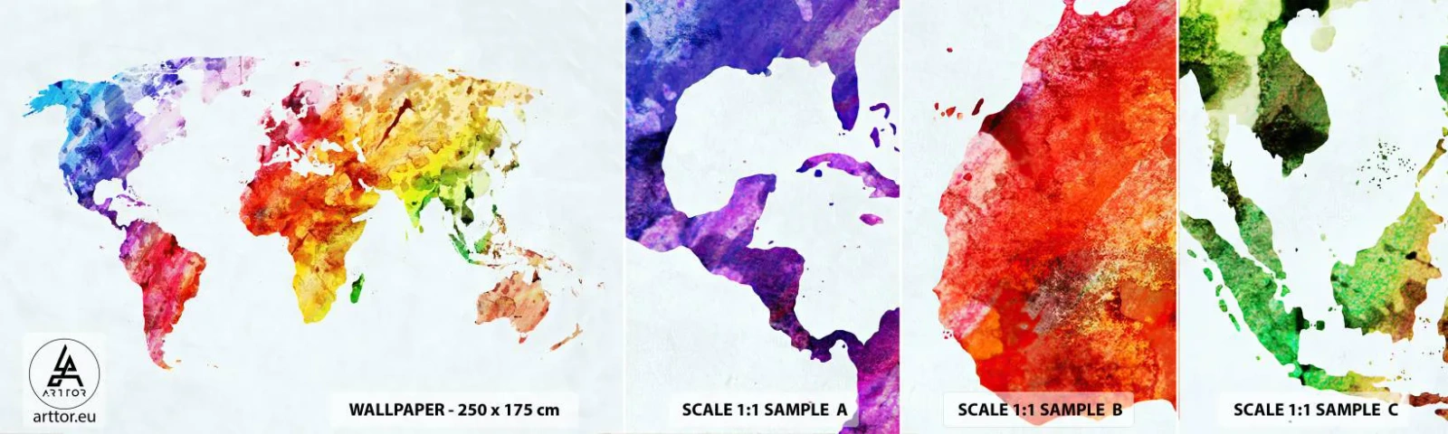 Campione Di Fotomurale Standard Eco - Tutti i colori del mondo - Mappa del mondo, Grafica, Continenti - 100x30 cm