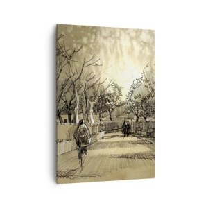 Quadro su tela - Stampe su Tela - Una scena di cartone animato di un parco con persone che camminano in toni caldi. - 70x100cm - Attimo fermato con la penna - Decorazione murale moderna per soggiorno e camera da letto ARTTOR