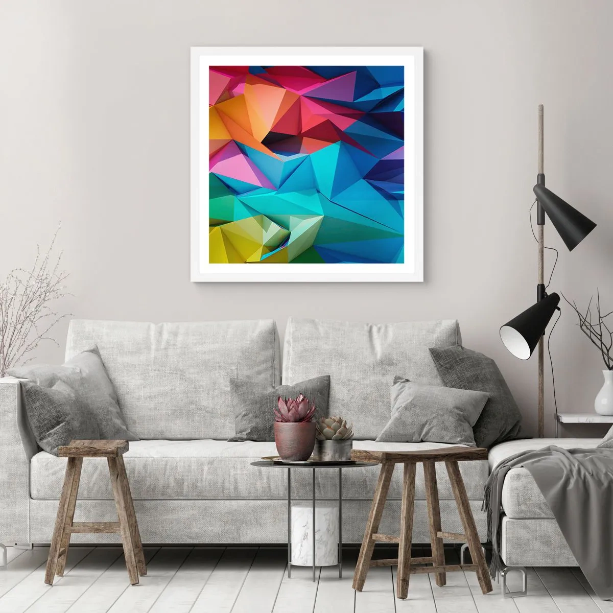 Poster in cornice bianca - Origami arcobaleno - 60x60 cm