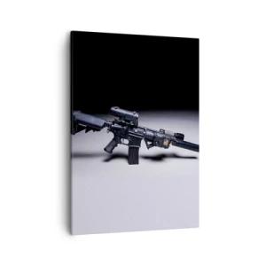 Quadro su tela - Stampe su Tela - Un fucile moderno in nero su sfondo scuro - 50x70cm - l cavaliere oscuro - Decorazione murale moderna per soggiorno e camera da letto ARTTOR