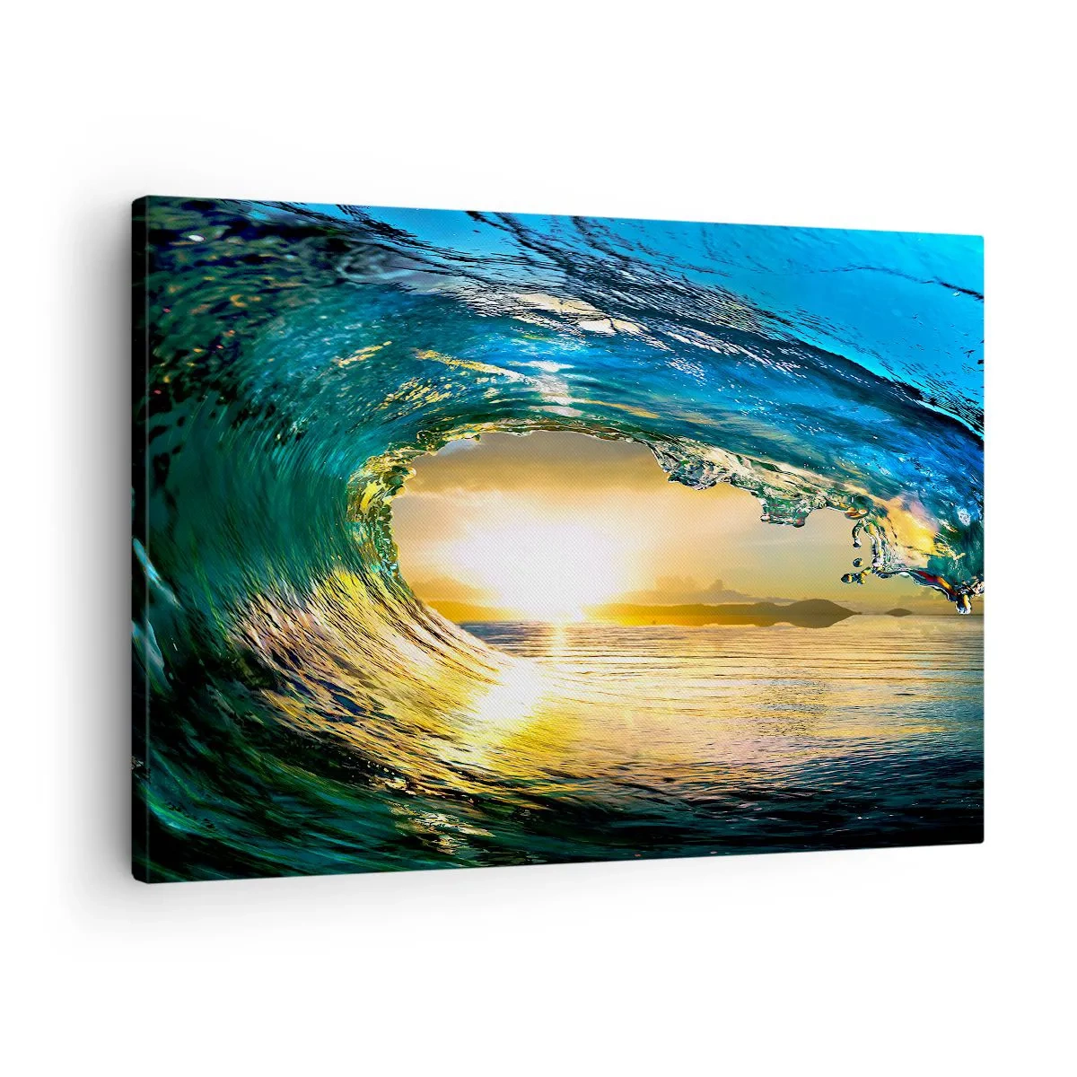 Quadro su tela - Stampe su Tela - Onda dell'oceano al sole con vista sull'orizzonte - 70x50cm - Nel cristallo oro e smeraldo - Decorazione murale moderna per soggiorno e camera da letto ARTTOR