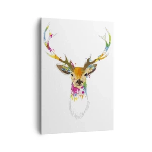 Quadro su tela - Stampe su Tela - Testa di cervo colorata in stile artistico - 50x70cm - Mite cerbiatto immerso nel colore - Decorazione murale moderna per soggiorno e camera da letto ARTTOR