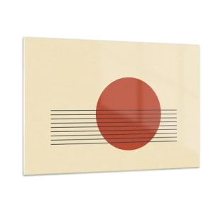 Quadro su vetro - Grafica minimalista con cerchio rosso e linee - 120x80cm - Nel cerchio e oltre - Decorazione murale moderna per soggiorno e camera da letto ARTTOR