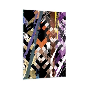 Quadro su vetro - Composizione astratta con linee colorate su sfondo nero - 70x100cm - Elevato al quadrato - Decorazione murale moderna per soggiorno e camera da letto ARTTOR