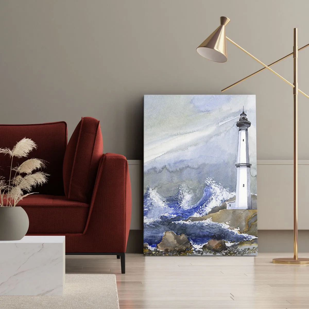 Quadro su tela - Stampe su Tela - Un faro su una costa rocciosa con mare agitato - 70x100cm - Contro il buio e le burrasche - Decorazione murale moderna per soggiorno e camera da letto ARTTOR