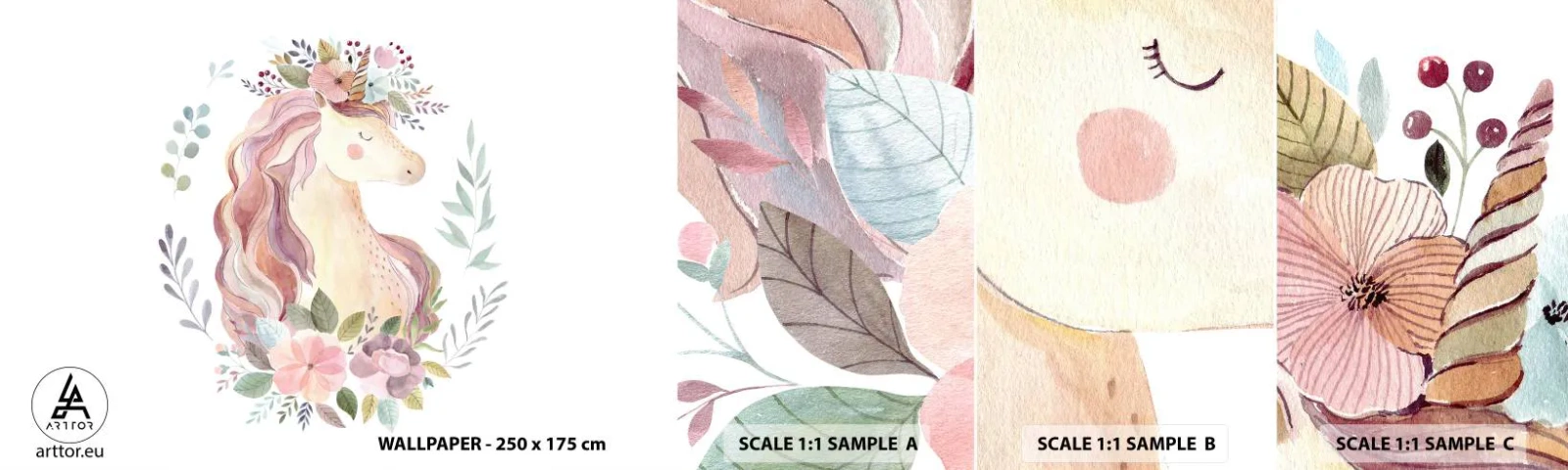 Campione Di Fotomurale Standard Eco - Invito nel mondo delle favole - Unicorno, Femminile, Per bambini - 100x30 cm