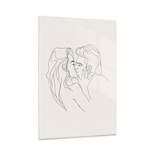 Quadro su vetro - Un bacio sensuale di una coppia nella linea di contorno - 50x70cm - Intrecciati dal sentimento - Decorazione murale moderna per soggiorno e camera da letto ARTTOR