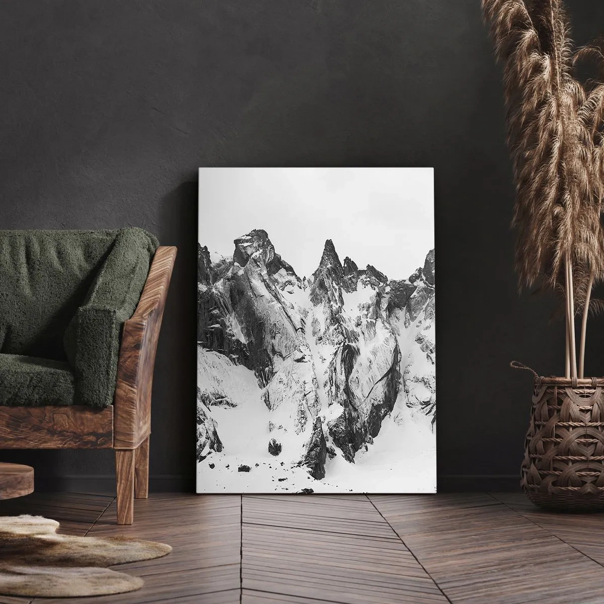 Quadro su tela - Stampe su Tela - Cime innevate bianche e nere - 70x100cm - Cresta minacciosa di granito - Decorazione murale moderna per soggiorno e camera da letto ARTTOR