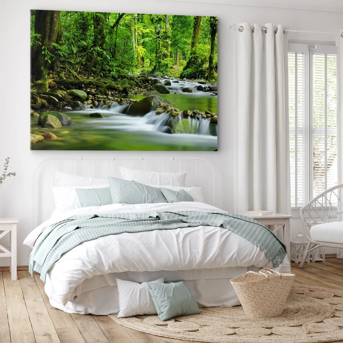Quadro su tela - Stampe su Tela - Un ruscello in una lussureggiante foresta tropicale - 100x70cm - Fluttuando in un mare di verde - Decorazione murale moderna per soggiorno e camera da letto ARTTOR