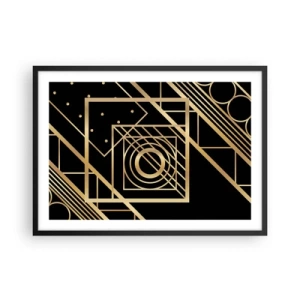 Poster in cornice nera - Motivi geometrici dorati su sfondo nero - 70x50cm - Geometria dorata - Decorazione murale moderna per soggiorno e camera da letto ARTTOR
