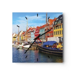 Orologio da parete - Orologio in Vetro - Case colorate sul canale con barche al sole - 30x30cm - Riva gioiosa - Decorazione murale moderna per soggiorno e camera da letto ARTTOR