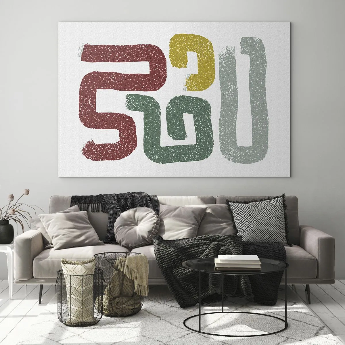 Quadro su vetro - Segni astratti colorati su sfondo bianco - 70x50cm - In una lingua sconosciuta - Decorazione murale moderna per soggiorno e camera da letto ARTTOR