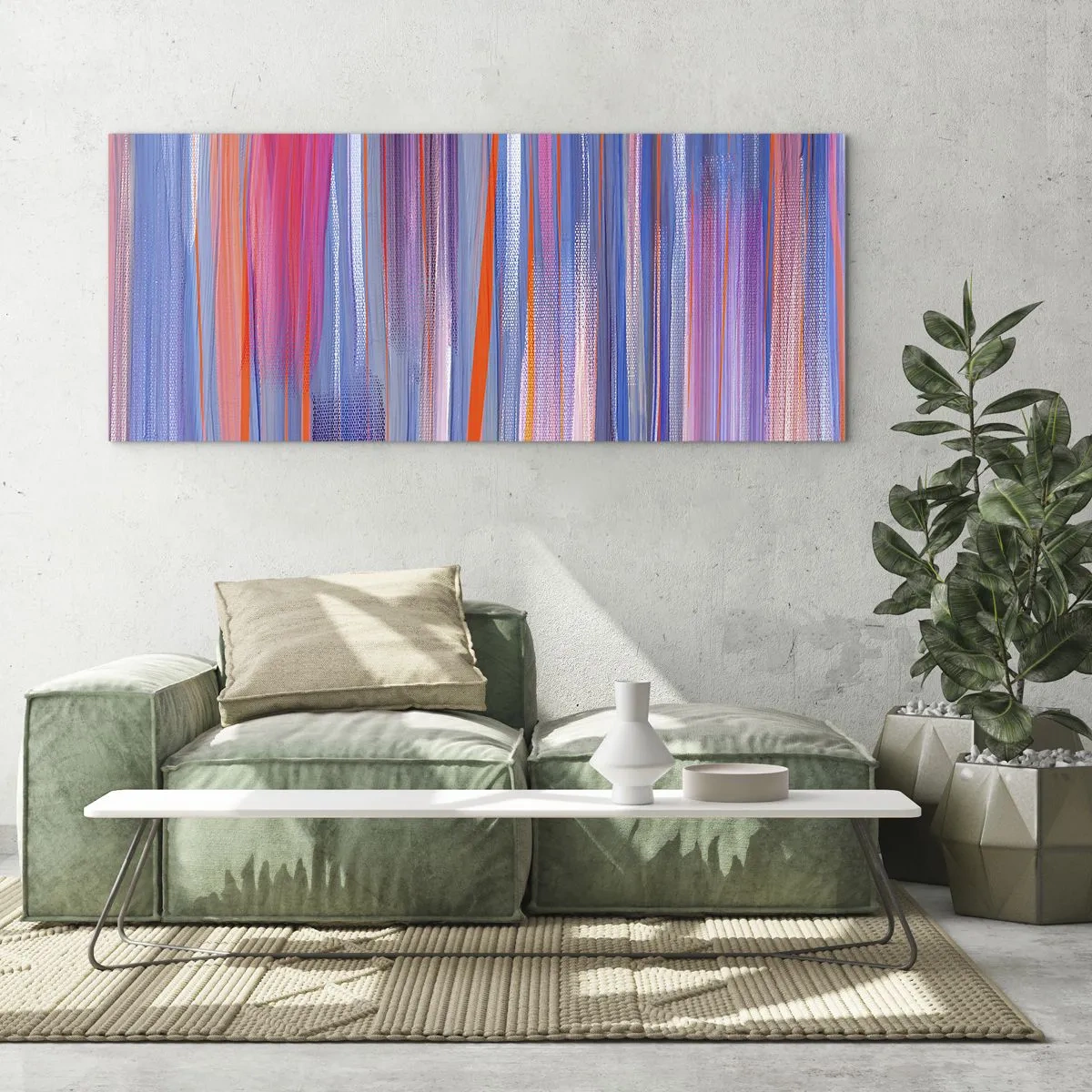 Quadro su vetro - Linee verticali astratte nelle tonalità del blu e del rosa - 120x50cm - Ascensione arcobaleno - Decorazione murale moderna per soggiorno e camera da letto ARTTOR