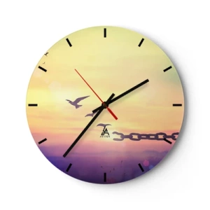 Orologio da parete - Orologio in Vetro - Uccelli sullo sfondo di un tramonto con una catena spezzata - 30x30cm - La vittoria della libertà - Decorazione murale moderna per soggiorno, cucina e camera da letto ARTTOR