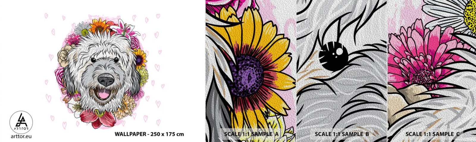 Campione di Fotomurale Premium Sand - Gioia di cucciolo - Astrazione, Cane, Per bambini - 100x30 cm