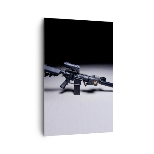 Quadro su tela - Stampe su Tela - Un fucile moderno in nero su sfondo scuro - 80x120cm - l cavaliere oscuro - Decorazione murale moderna per soggiorno e camera da letto ARTTOR