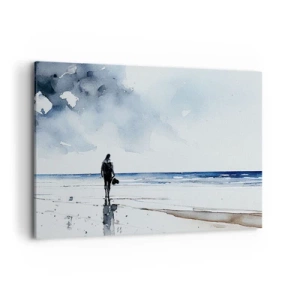 Quadro su tela - Stampe su Tela - Una figura su una spiaggia in un ambiente marino calmo - 100x70cm - Dialogo con il mare - Decorazione murale moderna per soggiorno e camera da letto ARTTOR