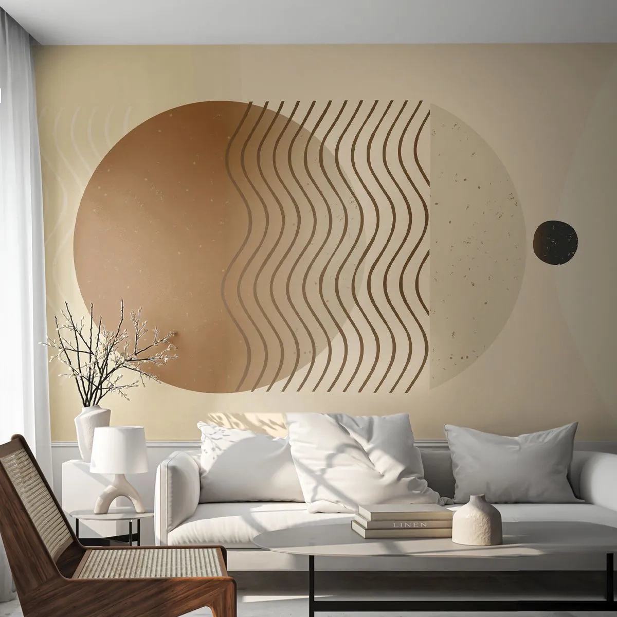 Fotomurali Premium Sand - Forme e linee geometriche nei toni del beige e del marrone - 100x70cm - Sull'origine delle figure geometriche - Decorazione murale moderna per soggiorno e camera da letto ARTTOR