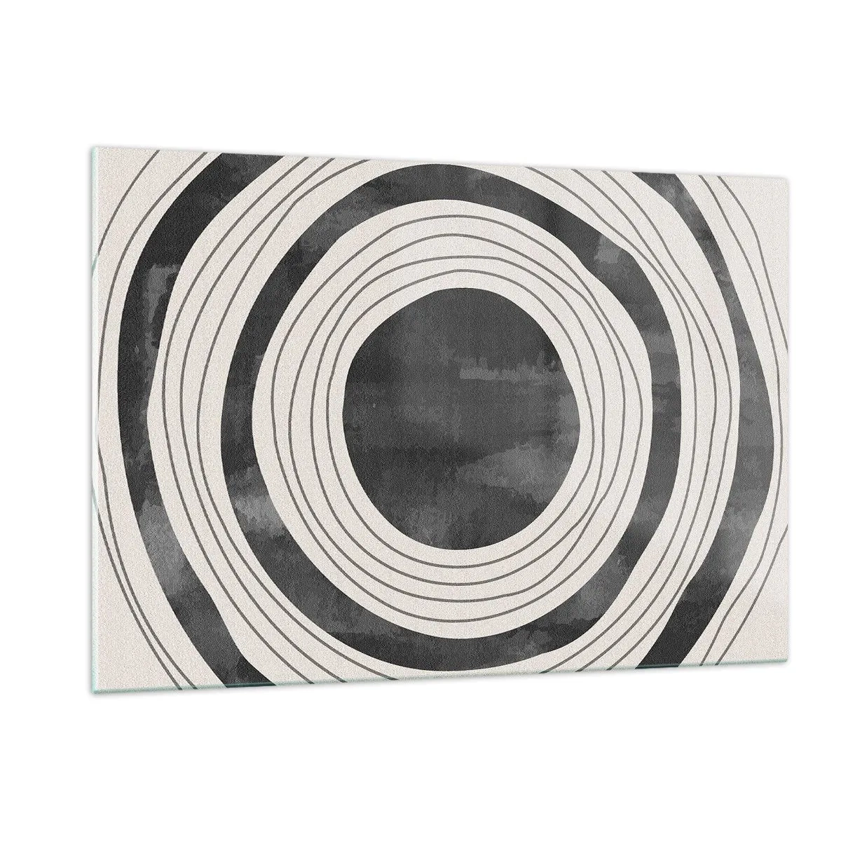 Quadro su vetro - Cerchi concentrici bianchi e neri con contorni irregolari - 120x80cm - Proprio al centro - Decorazione murale moderna per soggiorno e camera da letto ARTTOR